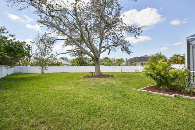 view of yard with a fenced backyard