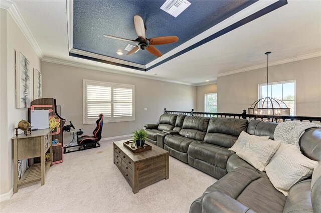 5709 Sunflower Cir, Sarasota, FL 34238 - living area with a wealth of natural light, a raised ceiling, and light colored carpet