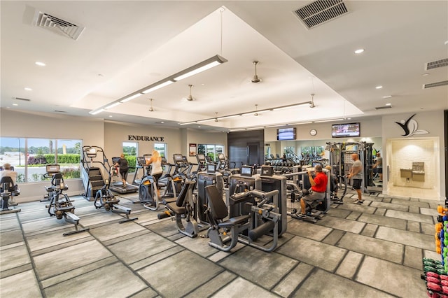 gym with visible vents and recessed lighting