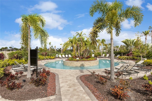 community pool with a patio area