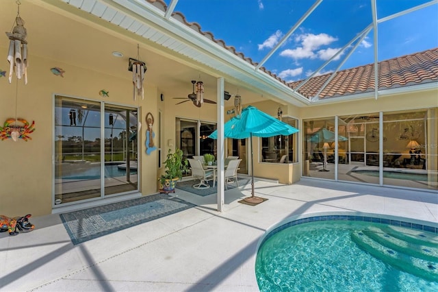 9612 Old Hyde Park Pl, Bradenton, FL 34202 - swimming pool with a patio and ceiling fan