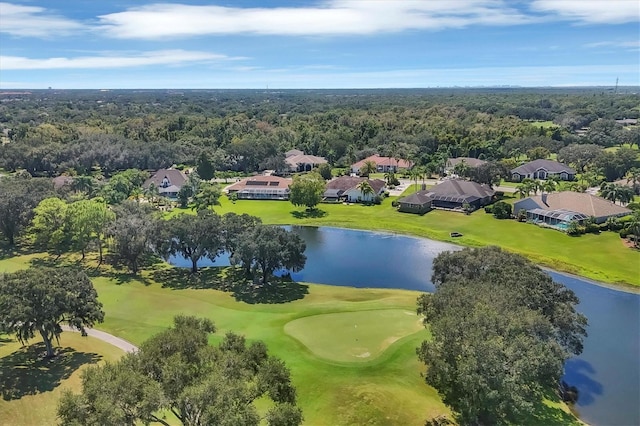 9612 Old Hyde Park Pl, Bradenton, FL 34202 - aerial perspective of suburban area featuring a nearby body of water, a golf club, and a heavily wooded area