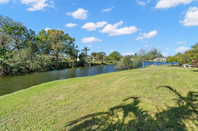 view of yard with a water view