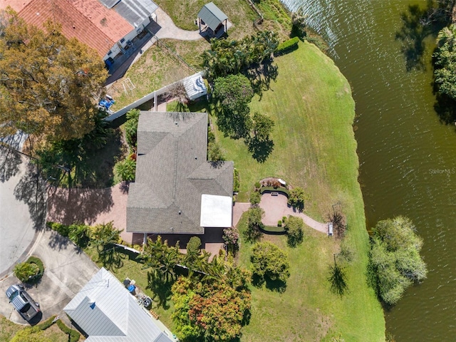 aerial view with a water view