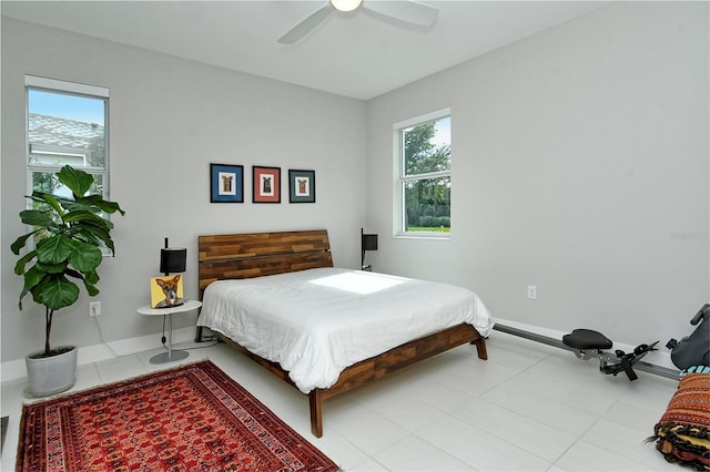 bedroom featuring ceiling fan and baseboards