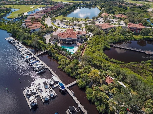 aerial view with a water view