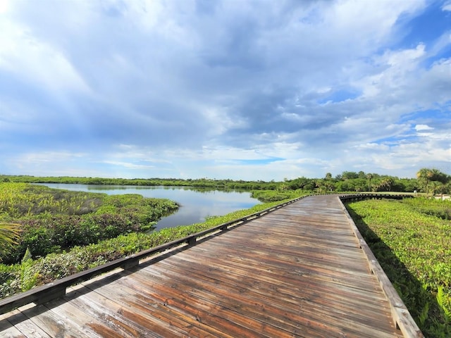 view of dock featuring a water view