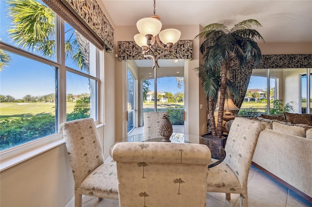 interior space with an inviting chandelier