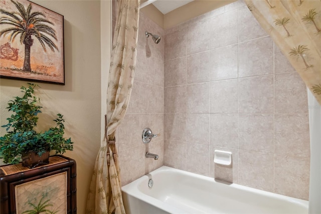 full bathroom with shower / bath combo with shower curtain