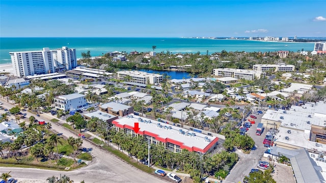 aerial view with a water view and a city view