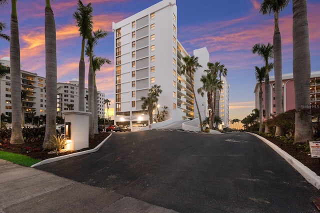 view of property at dusk