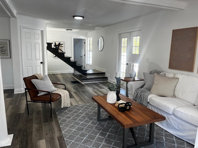 1397 43rd St, Sarasota, FL 34234 - living area with stairs and dark wood-style floors