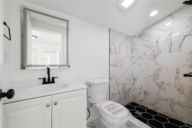 1397 43rd St, Sarasota, FL 34234 - bathroom with vanity, tiled shower, and recessed lighting