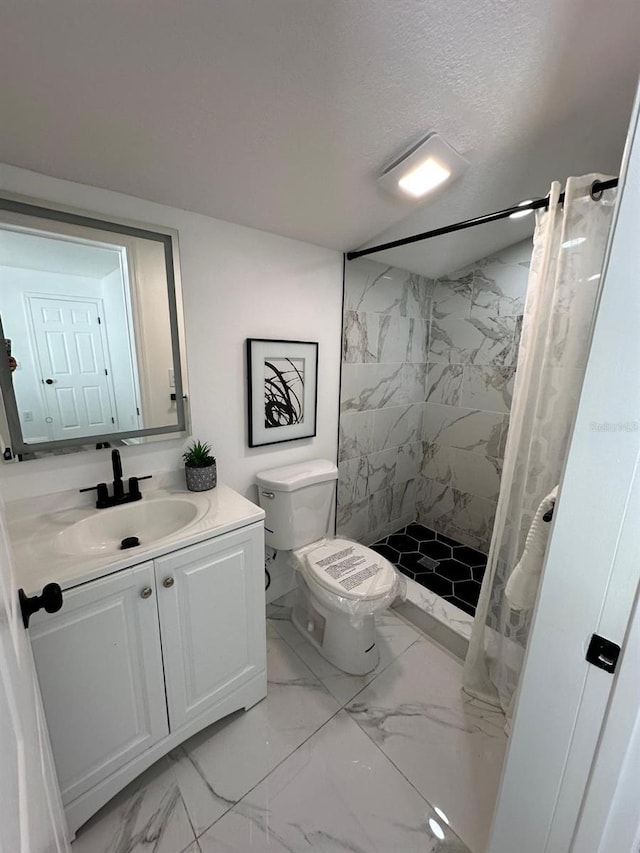 1397 43rd St, Sarasota, FL 34234 - full bath with marble look tile flooring, vanity, and a stall shower