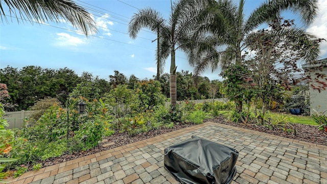 view of patio / terrace with area for grilling and fence