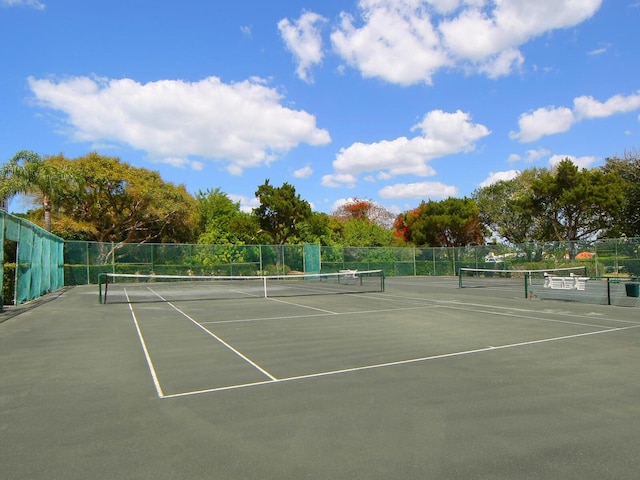 view of tennis court with fence