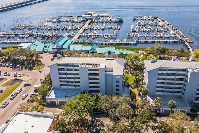 drone / aerial view featuring a water view