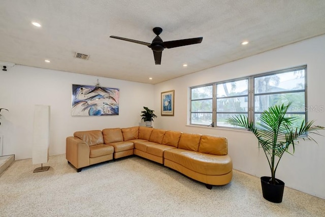 552 Juan Anasco Dr, Longboat Key, FL 34228 - living room featuring ceiling fan and recessed lighting