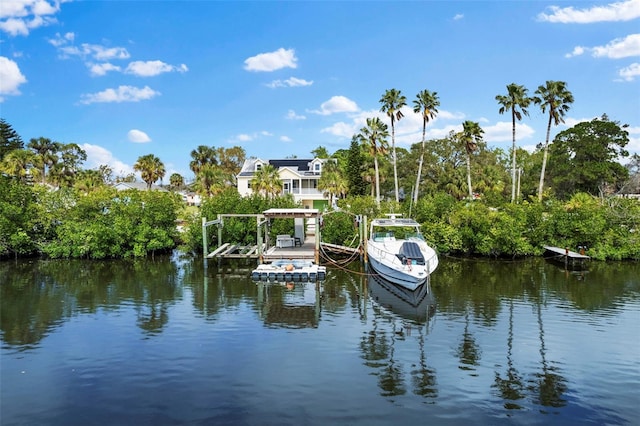 property view of water with a dock and boat lift