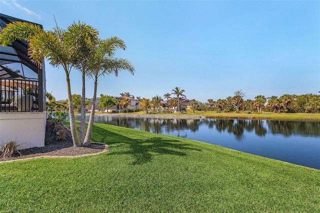 view of yard with a water view