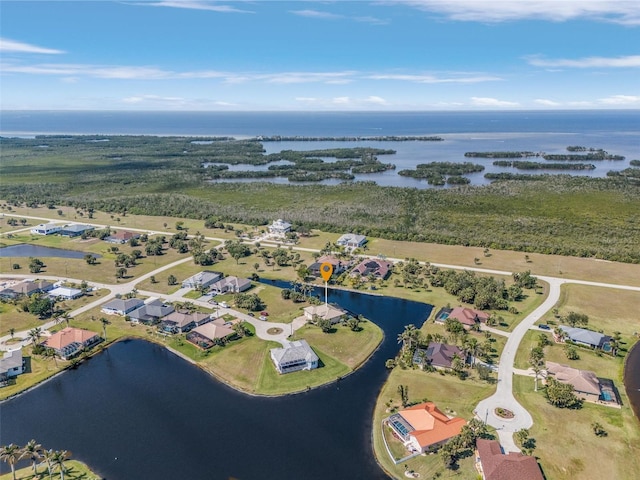 aerial view with a water view