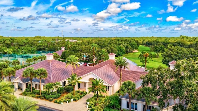 drone / aerial view with a view of trees