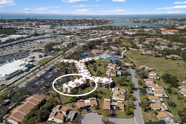 aerial view featuring a water view