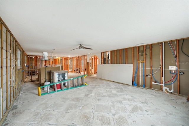 interior space with a ceiling fan