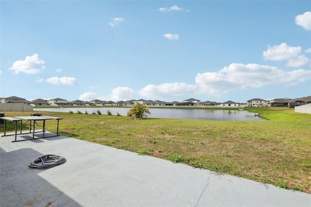 exterior space featuring a residential view and a water view