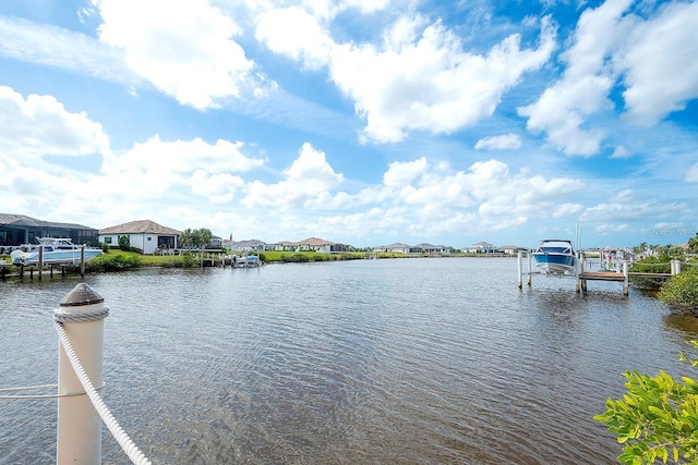 water view featuring a boat dock and boat lift