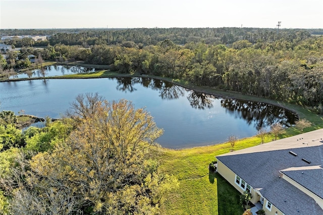 view of water feature with a wooded view