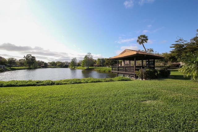 property view of water featuring a gazebo