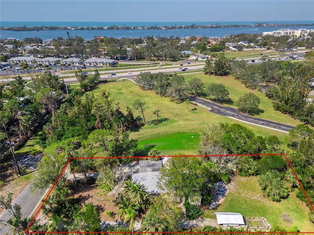 aerial view featuring a water view