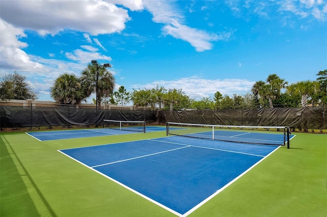 view of tennis court with fence