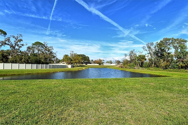 property view of water with fence