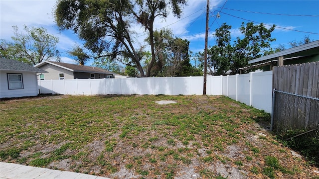 view of yard with a fenced backyard