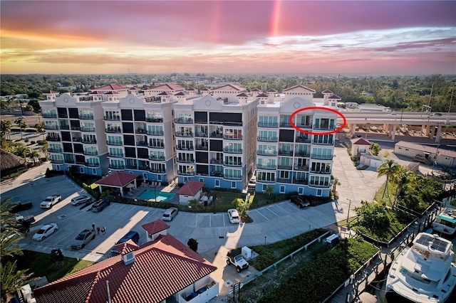 view of property at dusk