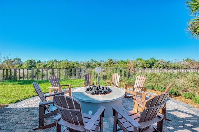 view of patio / terrace with an outdoor fire pit and a fenced backyard