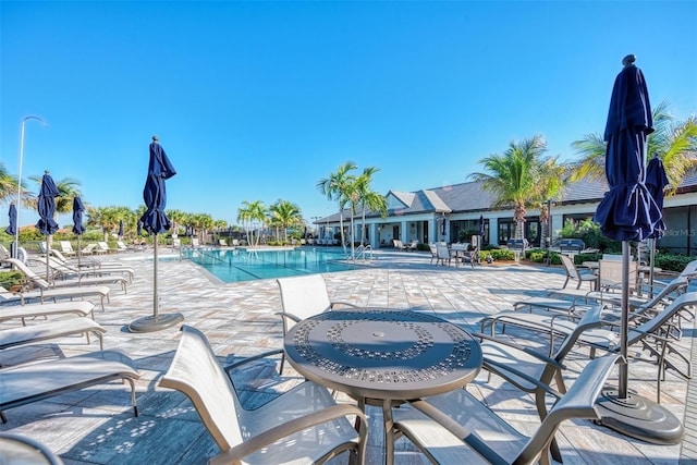 pool with a patio