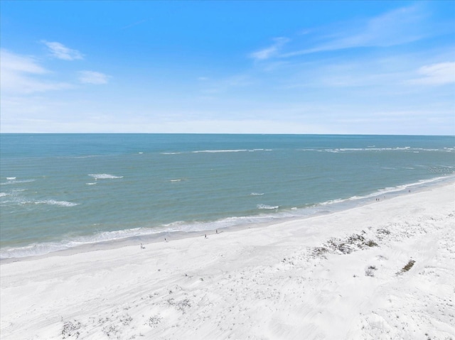 property view of water featuring a beach view