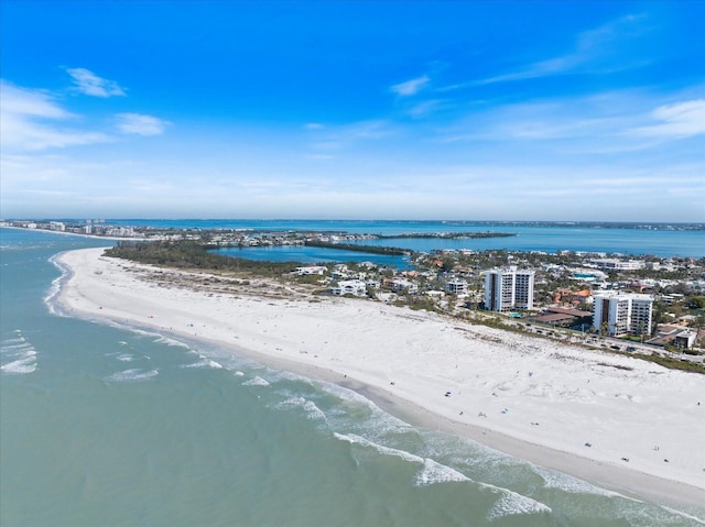 aerial view with a water view, a view of city, and a view of the beach