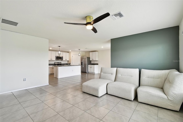 4918 Gray Owl Ter, Palmetto, FL 34221 - living area featuring a ceiling fan, light tile patterned floors, and recessed lighting