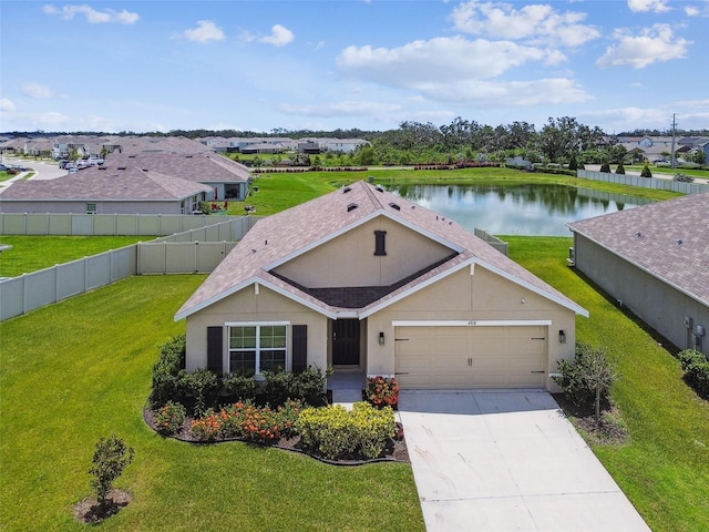 4918 Gray Owl Ter, Palmetto, FL 34221 - ranch-style home featuring an attached garage, concrete driveway, a water view, and a shingled roof