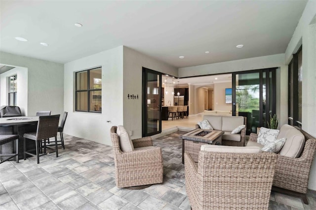 living room with recessed lighting