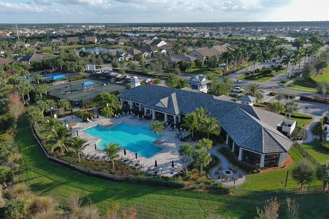 aerial view with a residential view