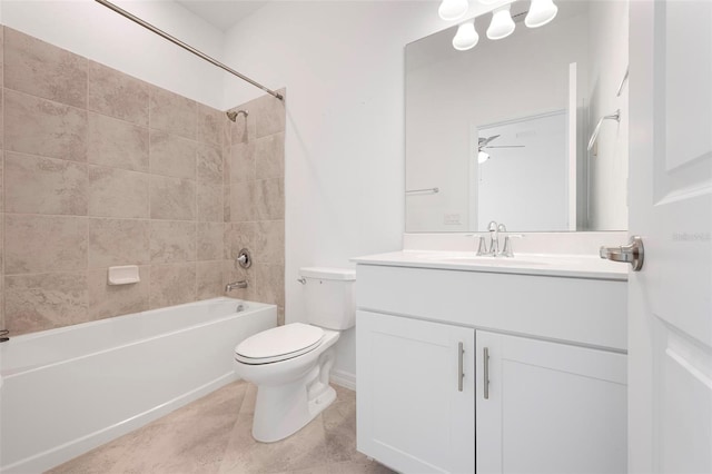 bathroom with vanity, shower / tub combination, toilet, and tile patterned floors