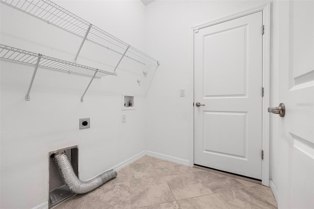 laundry area with baseboards, hookup for an electric dryer, washer hookup, and laundry area