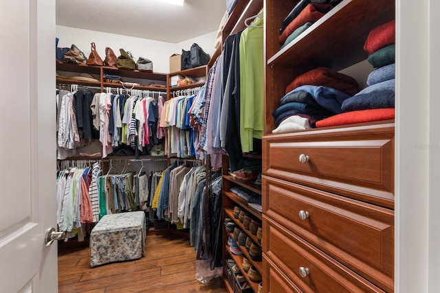 walk in closet featuring wood finished floors