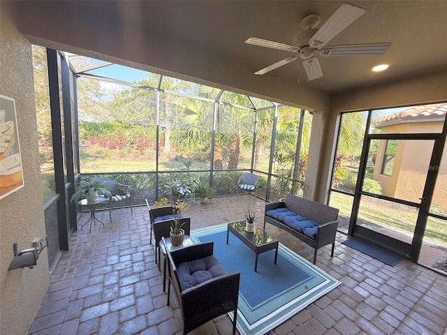 5031 Serata Dr, Bradenton, FL 34211 - sunroom featuring ceiling fan