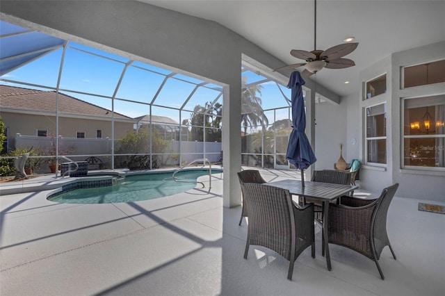 8420 Sailing Loop, Lakewood Ranch, FL 34202 - view of swimming pool featuring a patio area, a ceiling fan, a lanai, and a pool with connected hot tub